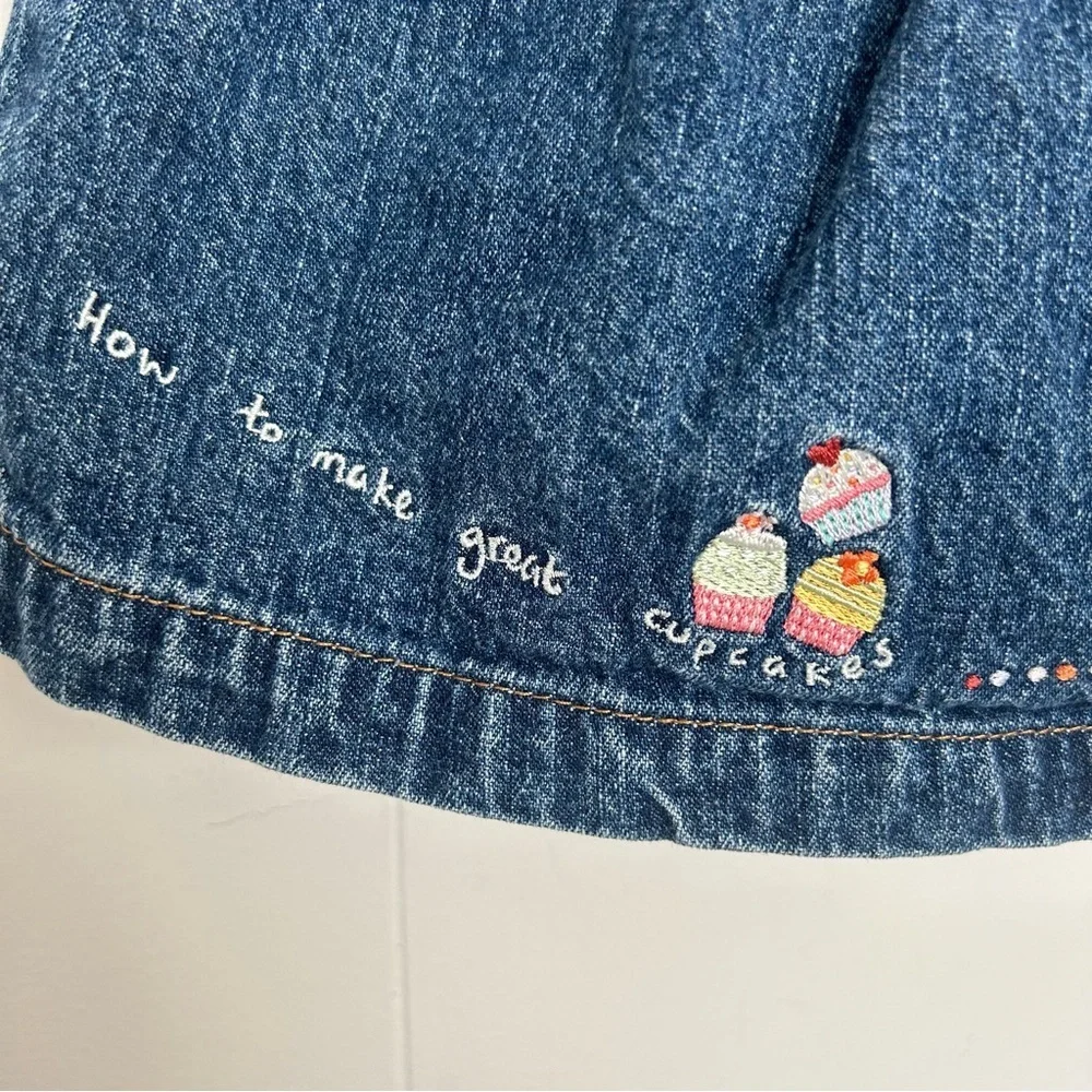 Oshkosh‎ B’Gosh Denim Bib Overall Dress Cupcake embroidery Size 0/3 Months